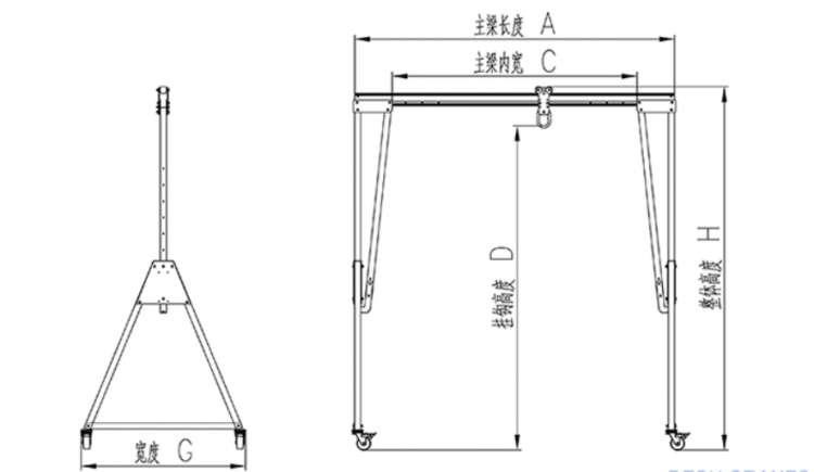 便携式铝合金龙门吊外形尺寸图