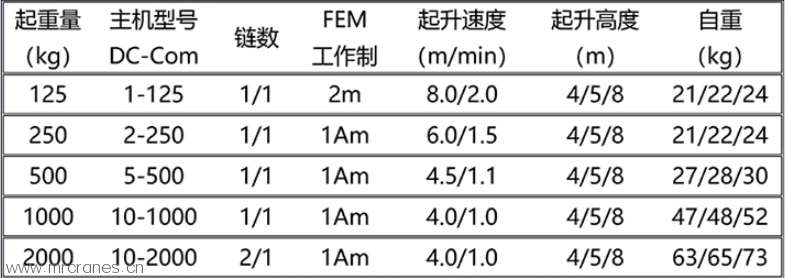 DC-PRO型德马格环链电动葫芦技术参数