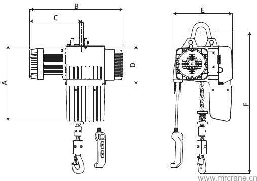  MRH-D2C系列伺服环链葫芦外形尺寸图